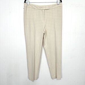 Anne Klein White Windowpane Plaid Tapered Leg Dress Pants 8 Medium